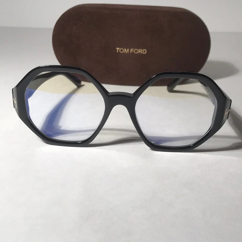 New Authentic Tom Ford TF5967-B ECO Women's Black Geometric Frame Glasses